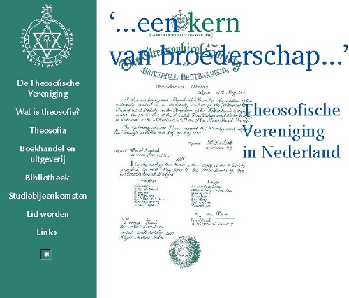 De website van de Theosofische Vereniging in 2000, ontworpen door Ingmar de Boer